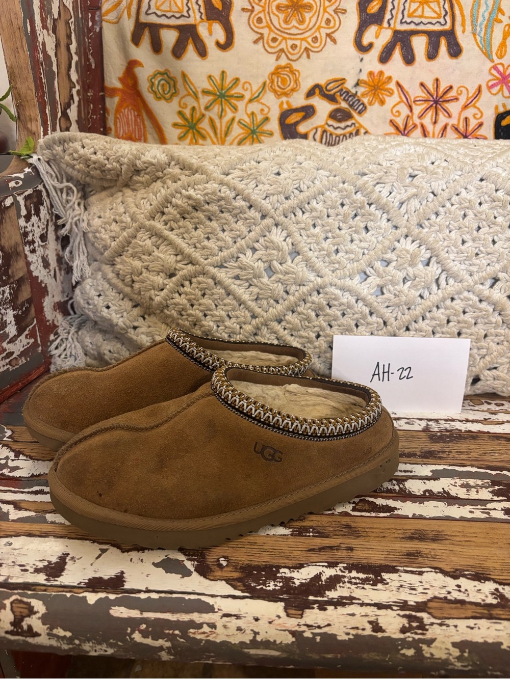 UGG Women's Chestnut Tan Suede Shearling-Lined Clog Mules